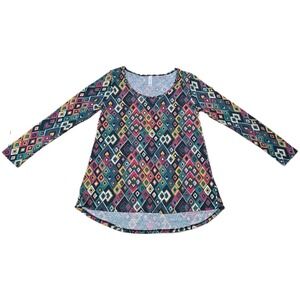 LuLaRoe Classic T Tunic Top Womens Medium Long Sleeve Geometric Diamond Print